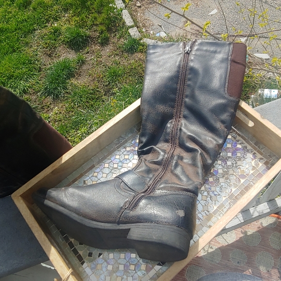 Women's biker goth y2k distressed knee high brown rustic zip tall boots 7? - Picture 4 of 13